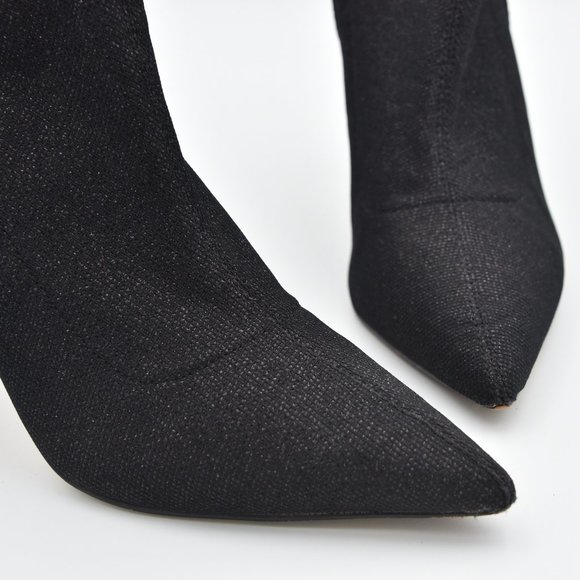 Jewel Badgley Mischka Eva Pointed Toe Black Sparkly Heeled Ankle Booties, Size 7 - Picture 10 of 14